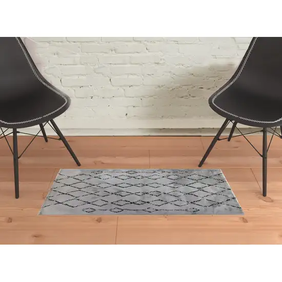 Gray and Black Geometric Shag Area Rug Photo 2