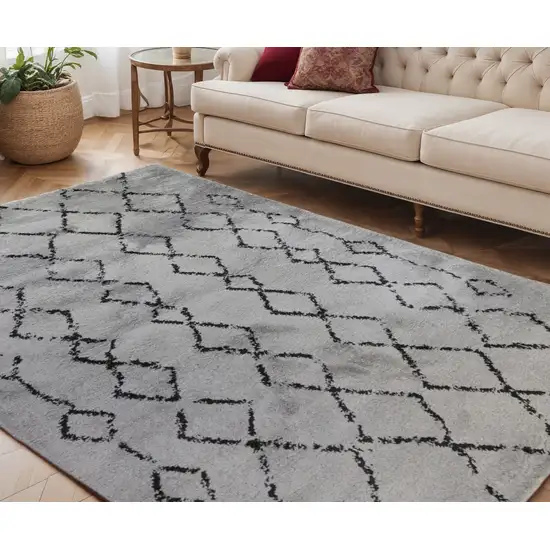 Gray and Black Geometric Shag Area Rug Photo 1