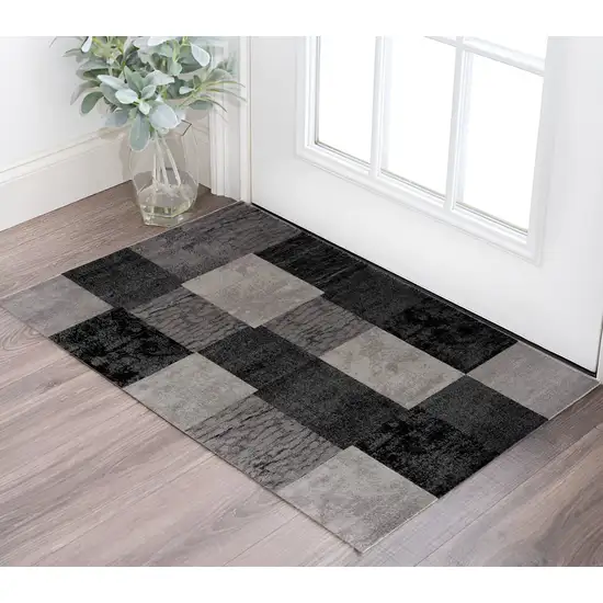 Gray and Black Geometric Washable Non Skid Area Rug Photo 1