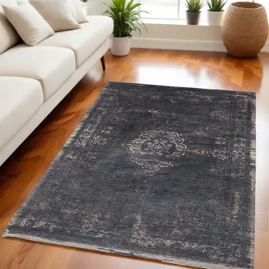 Gray and Black Medallion Non Skid Area Rug Photo 1