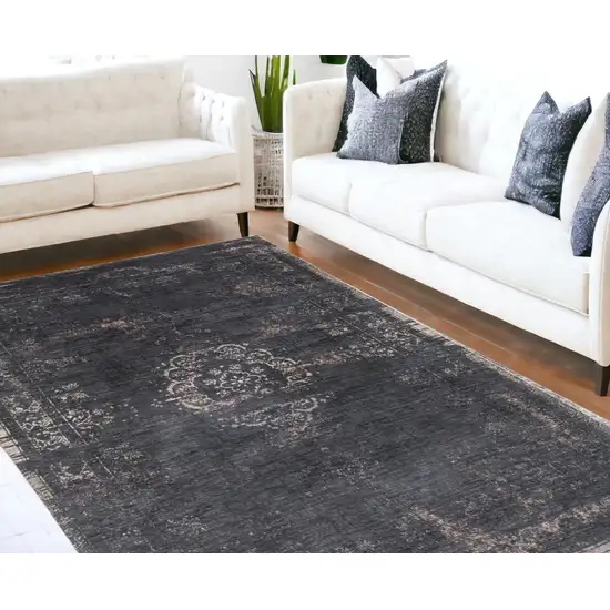 Gray and Black Medallion Non Skid Area Rug Photo 1