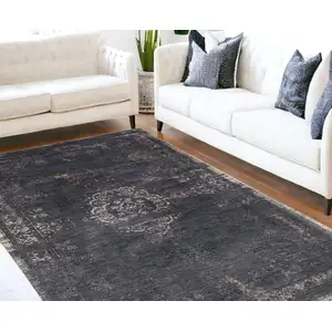 Photo of Gray and Black Medallion Non Skid Area Rug