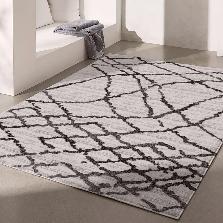 Gray and Black Modern Abstract Area Rug Photo 2