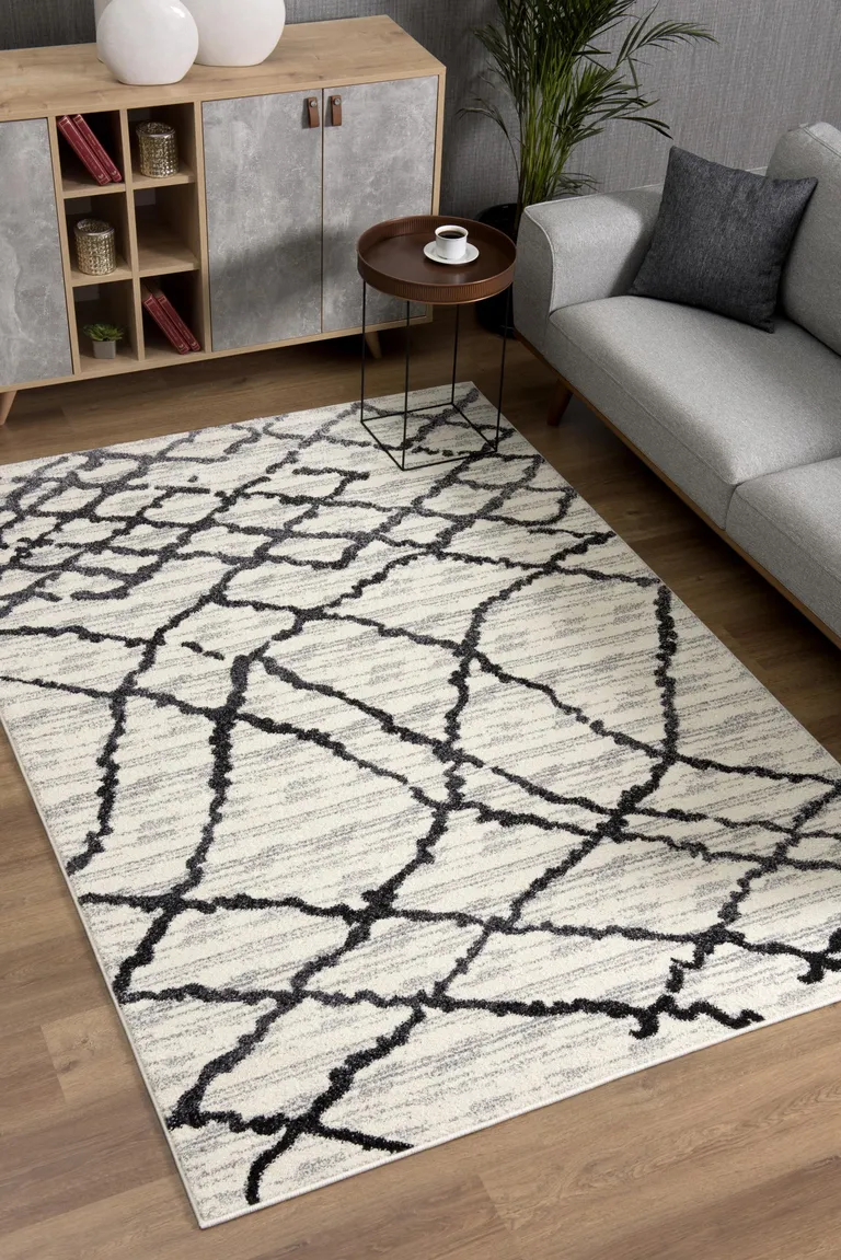 Gray and Black Modern Abstract Area Rug Photo 5