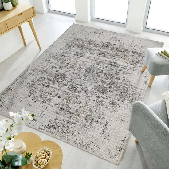 Gray and Black Oriental Power Loom Distressed Area Rug Photo 3