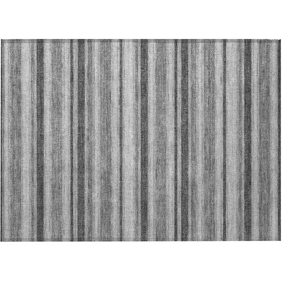 Gray and Black Striped Washable Non Skid Indoor Outdoor Area Rug Photo 2