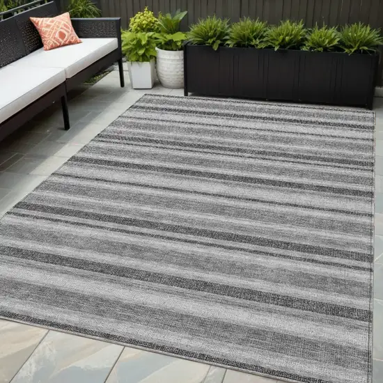 Gray and Black Striped Washable Non Skid Indoor Outdoor Area Rug Photo 1