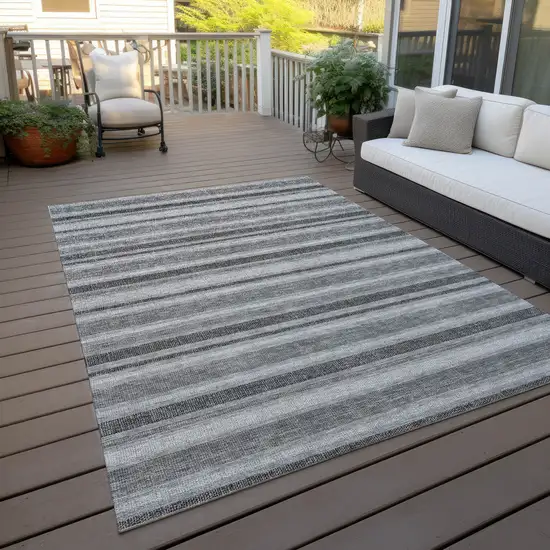 Gray and Black Striped Washable Non Skid Indoor Outdoor Area Rug Photo 9