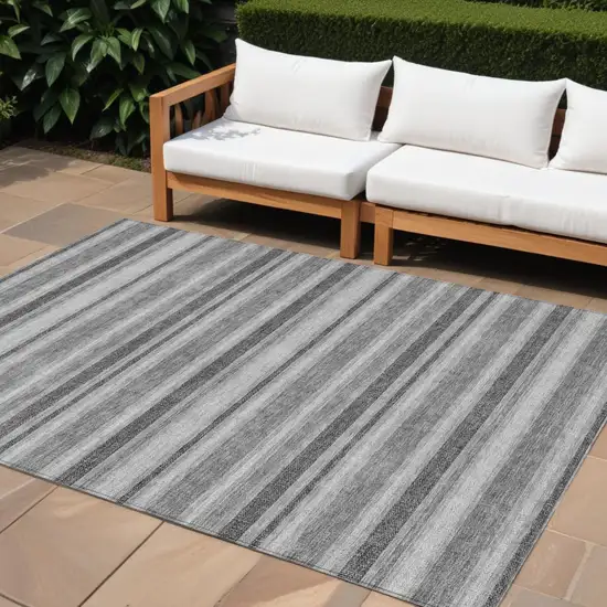 Gray and Black Striped Washable Non Skid Indoor Outdoor Area Rug Photo 1