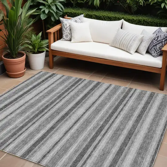 Gray and Black Striped Washable Non Skid Indoor Outdoor Area Rug Photo 1