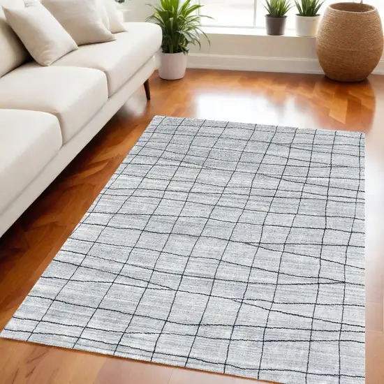 Gray and Black Wool Abstract Geometric Hand Loomed Area Rug Photo 1