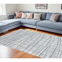 Photo of Gray and Black Wool Abstract Geometric Hand Loomed Area Rug