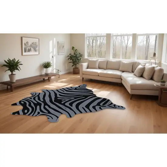 Gray and Black Zebra Print Genuine Cowhide Area Rug Photo 1