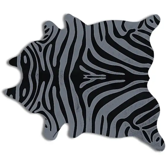 Gray and Black Zebra Print Genuine Cowhide Area Rug Photo 2