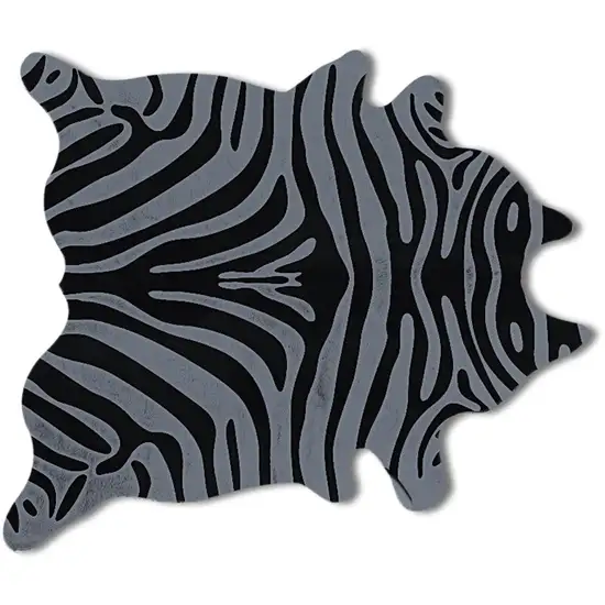 Gray and Black Zebra Print Genuine Cowhide Area Rug Photo 3