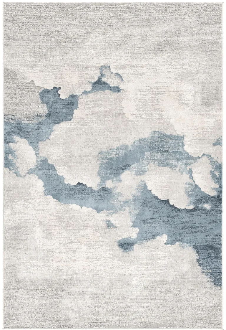 Gray and Blue Abstract Clouds Area Rug Photo 3