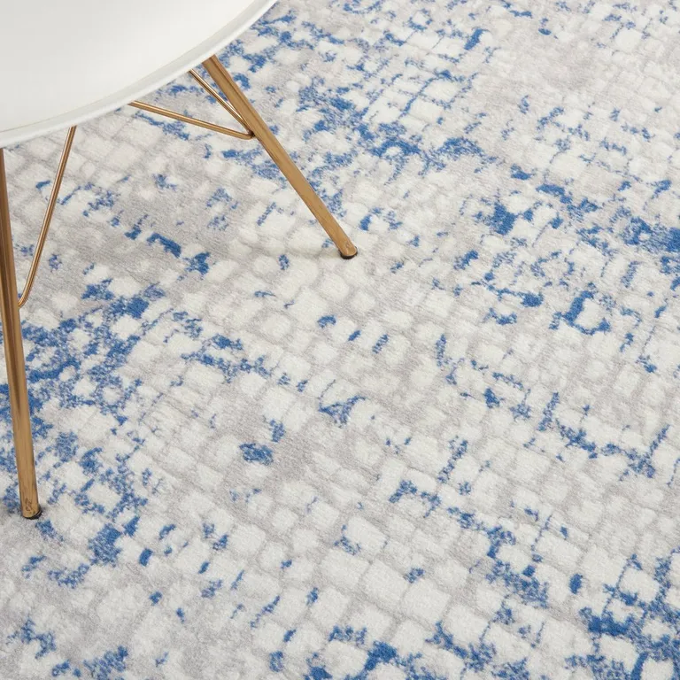 Gray and Blue Abstract Grids Area Rug Photo 2