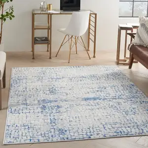 Photo of Gray and Blue Abstract Grids Area Rug