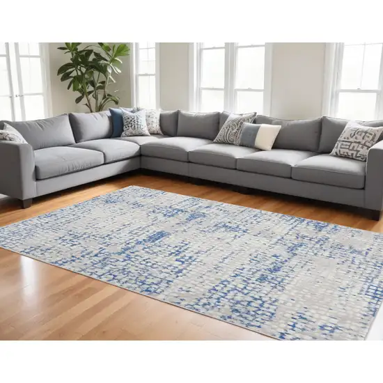 Blue Gray Abstract Dhurrie Area Rug Photo 1