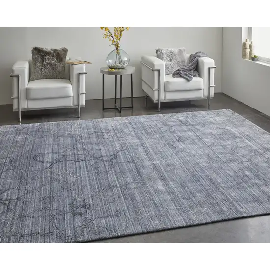 Gray and Blue Abstract Hand Woven Area Rug Photo 8