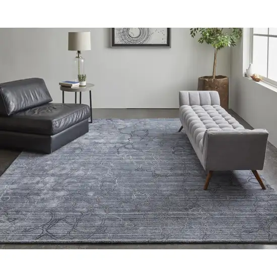 Gray and Blue Abstract Hand Woven Area Rug Photo 9