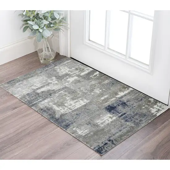 Ivory Navy and Gray Abstract Power Loom Area Rug Photo 1