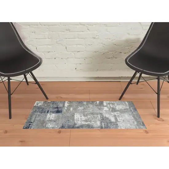 Gray and Blue Abstract Power Loom Area Rug Photo 2