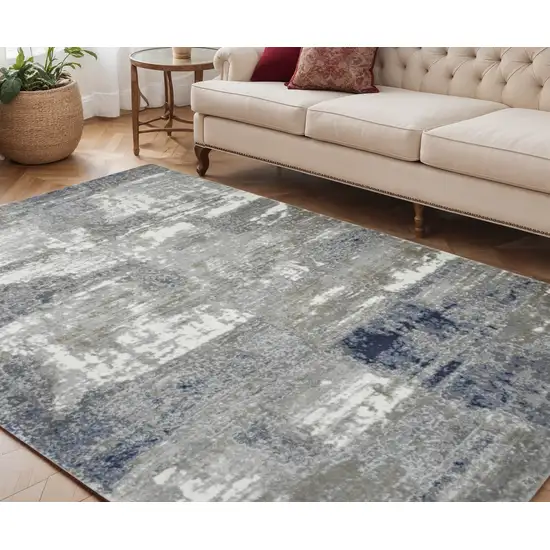 Ivory Navy and Gray Abstract Power Loom Area Rug Photo 1