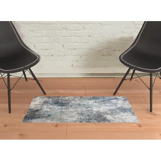 Gray and Blue Abstract Power Loom Area Rug Photo 2