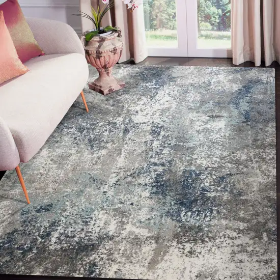 Gray and Blue Abstract Power Loom Area Rug Photo 4