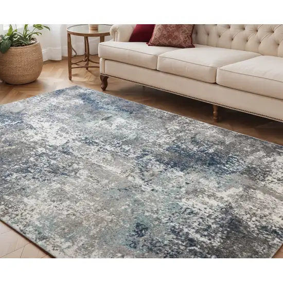 Ivory Blue and Gray Abstract Power Loom Area Rug Photo 1