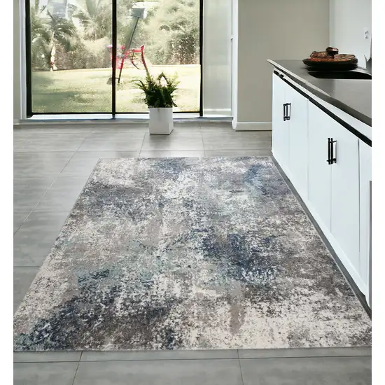 Gray and Blue Abstract Power Loom Area Rug Photo 1