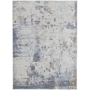 Photo of Gray and Blue Abstract Power Loom Worn Faded Area Rug