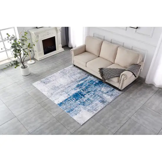 Gray and Blue Abstract Printed Washable Non Skid Area Rug Photo 3