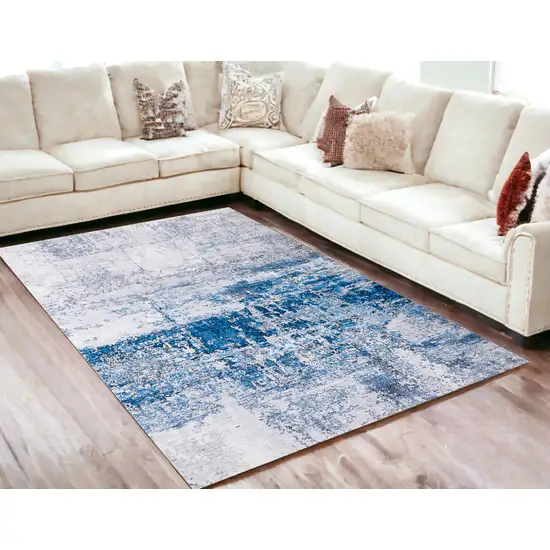 Gray and Blue Abstract Printed Washable Non Skid Area Rug Photo 2