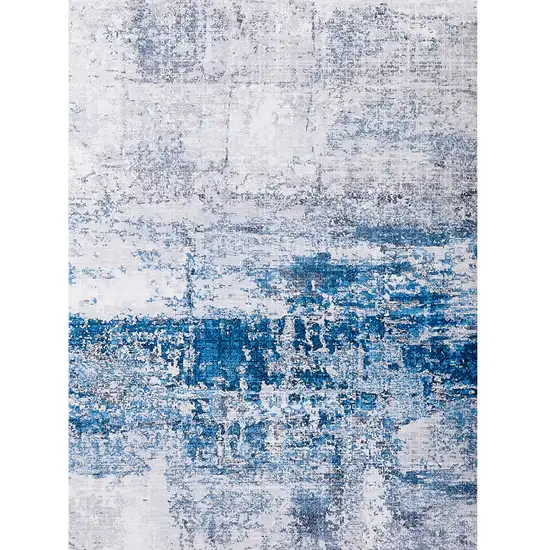 Gray and Blue Abstract Printed Washable Non Skid Area Rug Photo 1