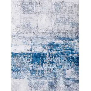 Photo of Gray and Blue Abstract Printed Washable Non Skid Area Rug