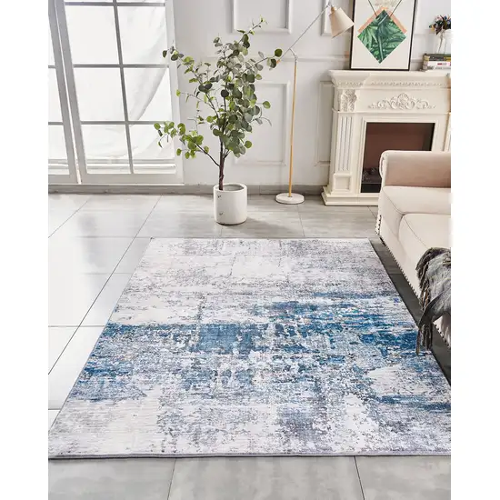 Gray and Blue Abstract Printed Washable Non Skid Area Rug Photo 9