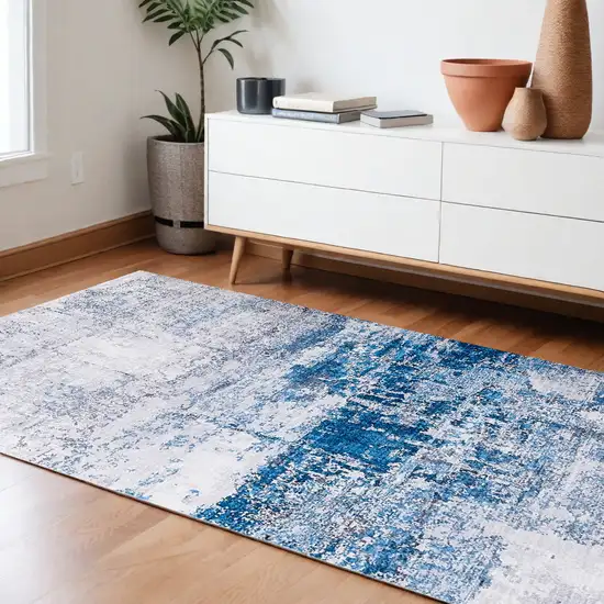 Gray and Blue Abstract Printed Washable Non Skid Area Rug Photo 2