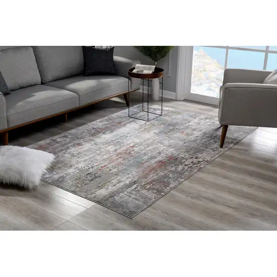 Gray and Blue Abstract Washable Non Skid Area Rug Photo 9