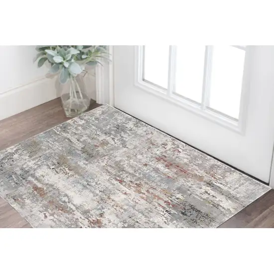 Gray and Blue Abstract Washable Non Skid Area Rug Photo 1