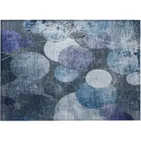 Photo of Gray and Blue Abstract Washable Non Skid Indoor Outdoor Area Rug