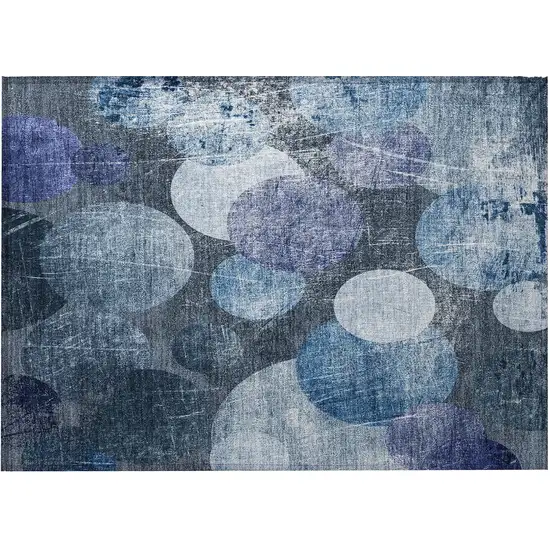 Gray and Blue Abstract Washable Non Skid Indoor Outdoor Area Rug Photo 4