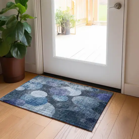 Gray and Blue Abstract Washable Non Skid Indoor Outdoor Area Rug Photo 9