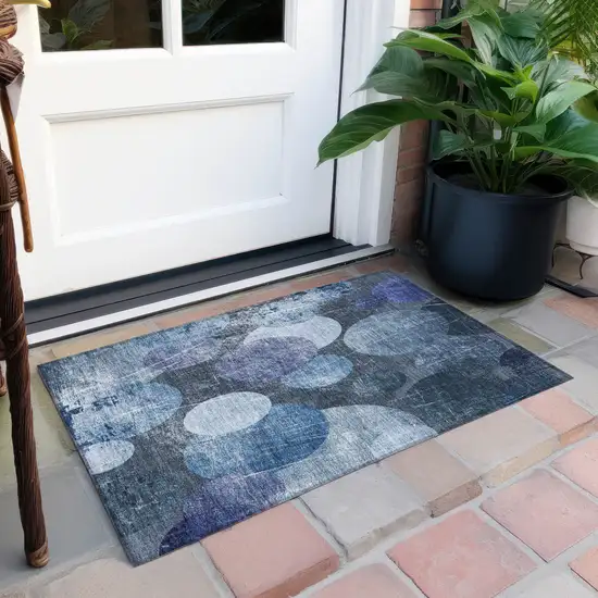 Gray and Blue Abstract Washable Non Skid Indoor Outdoor Area Rug Photo 8