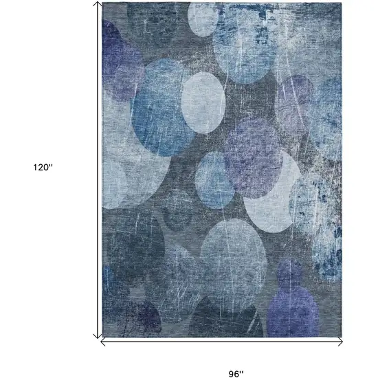 Gray and Blue Abstract Washable Non Skid Indoor Outdoor Area Rug Photo 3