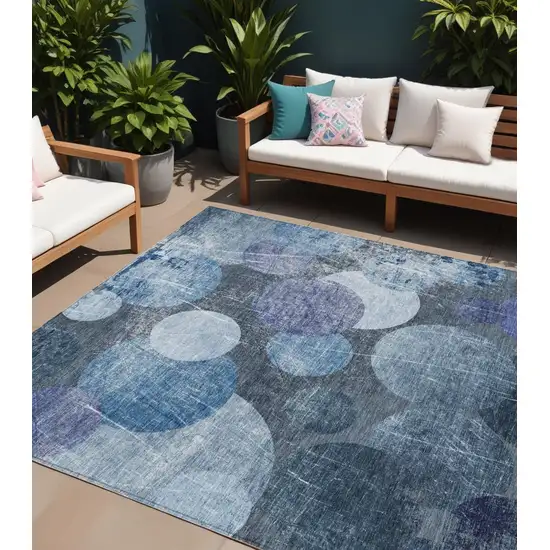 Gray and Blue Abstract Washable Non Skid Indoor Outdoor Area Rug Photo 1