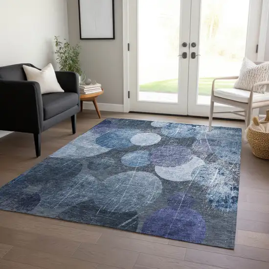 Gray and Blue Abstract Washable Non Skid Indoor Outdoor Area Rug Photo 7