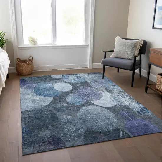 Gray and Blue Abstract Washable Non Skid Indoor Outdoor Area Rug Photo 8