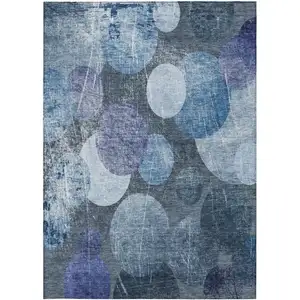 Photo of Gray and Blue Abstract Washable Non Skid Indoor Outdoor Area Rug